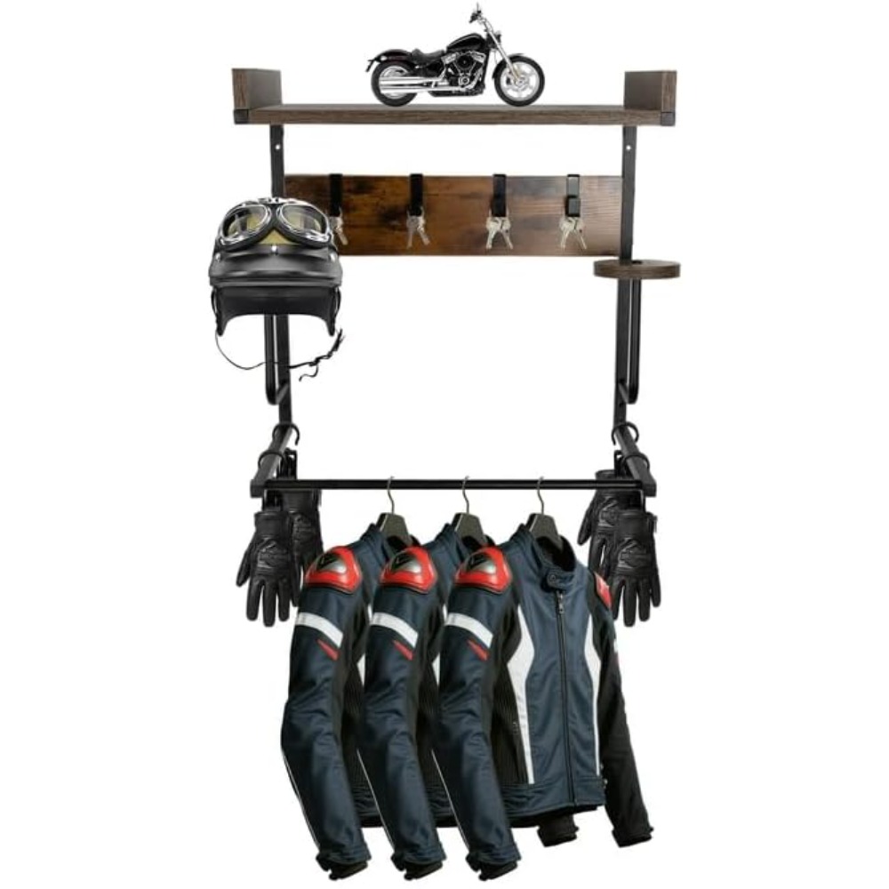 Cycling Gear Organizer Wall - Motorcycle Helmet Holder with 4 Glove