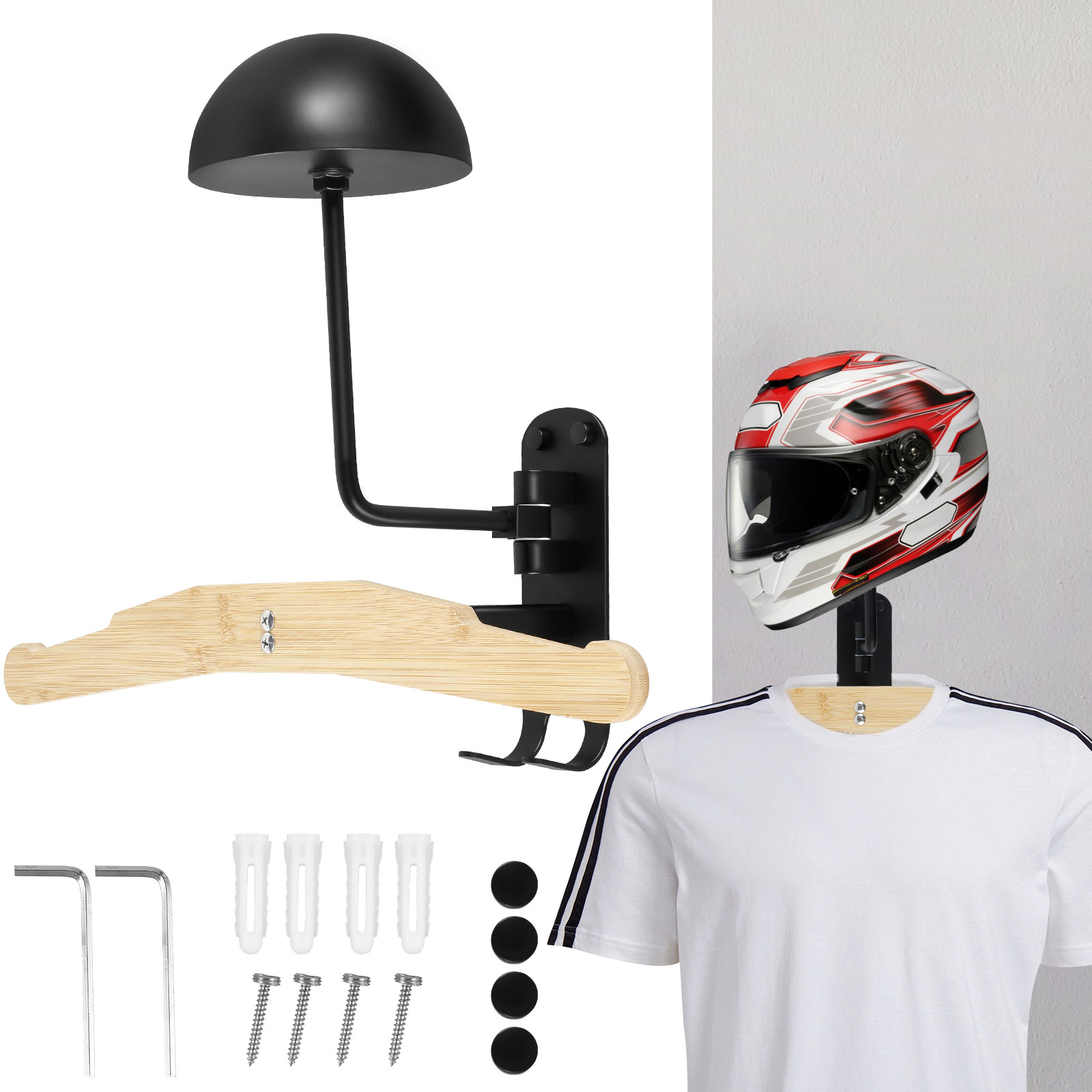 Cycling Gear Organizer Wall - Motorcycle Helmet Rack 180° Rotation Heavy