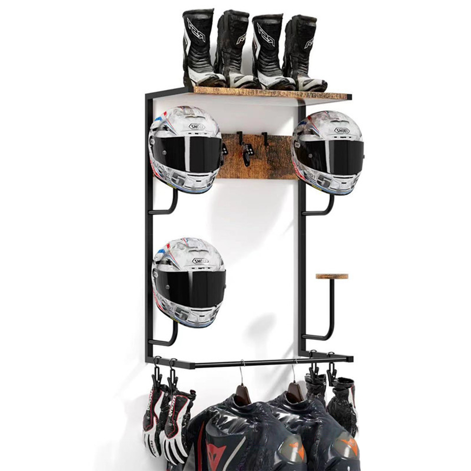 Cycling Gear Organizer Wall - Motorcycle Helmet Holder, Wall-Mounted Rack With