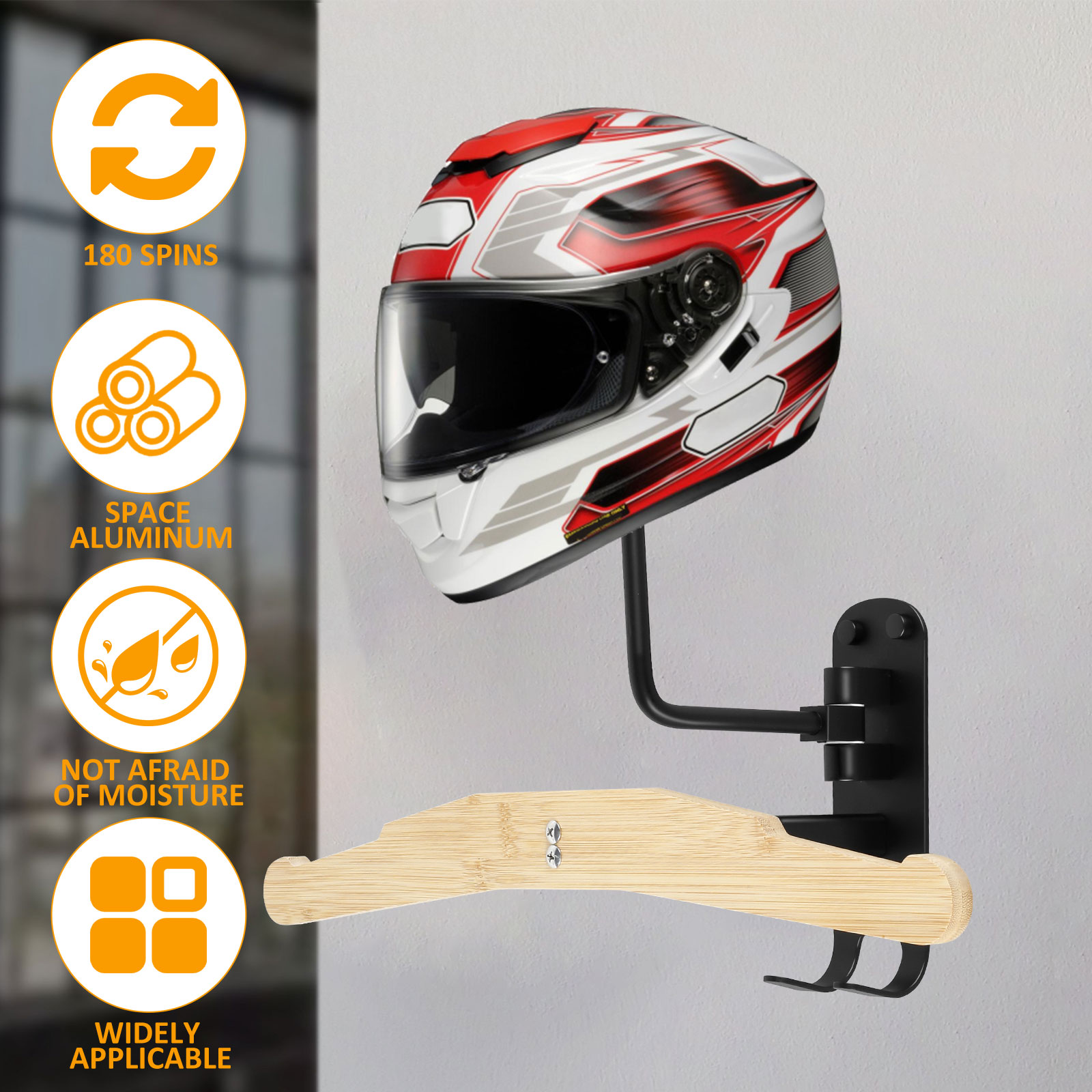Motorcycle Helmet Rack 180° Ro - Cycling Gear Organizer Wall recension och pris